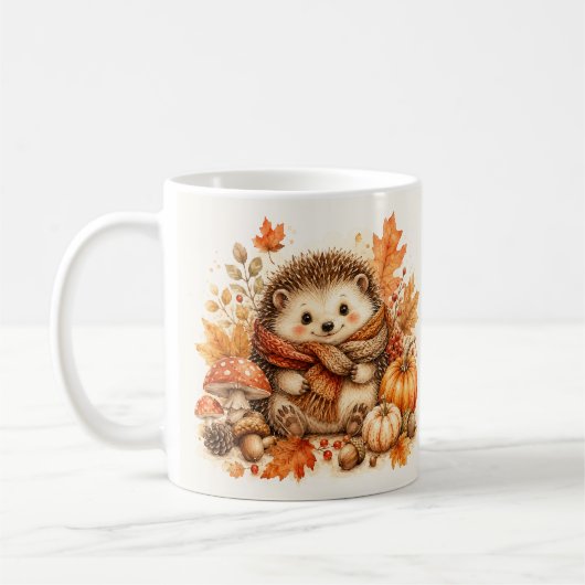コージーな秋のハリネズミの水彩画 コーヒーマグカップ (左)