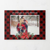 コージーな赤いプレイド数々の写真クリスマス 三つ折りクリスマスカード (カバー)