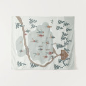 コージーアイススケートで滑るリンクウィンターイラストレーション タペストリー (正面(横))