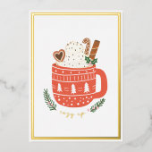 コージーアップホットココアマグクリスマスかわいらし金ゴールド 箔シーズンカード (正面)