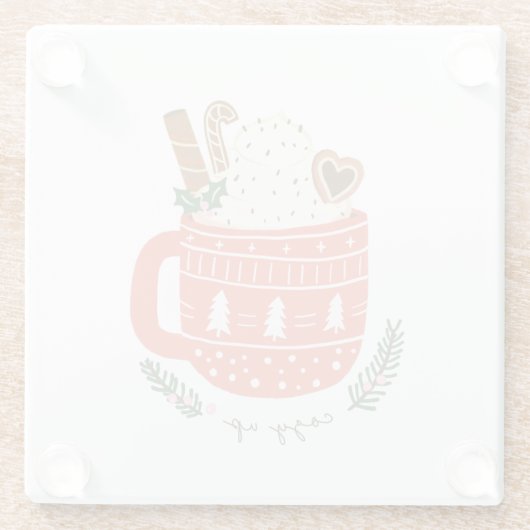 コージーアップホットココアマグクリスマスホリデー ガラスコースター (裏面)