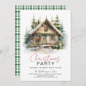 コージーウィンターキャビンクリスマスパーティの招待状 招待状 (正面/裏面)