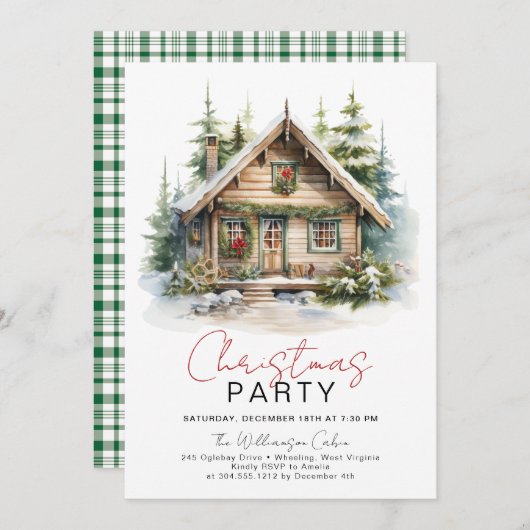 コージーウィンターキャビンクリスマスパーティの招待状 招待状 (正面/裏面)