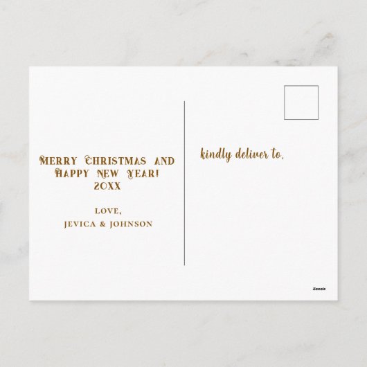 コージーウィンターキャビン&雪だるま | 水彩クリスマス シーズンポストカード (裏面)