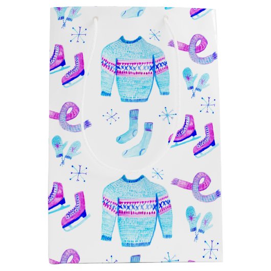 コージーウィンターギアアイススケートで滑るホリデイ ミディアムペーパーバッグ (正面)