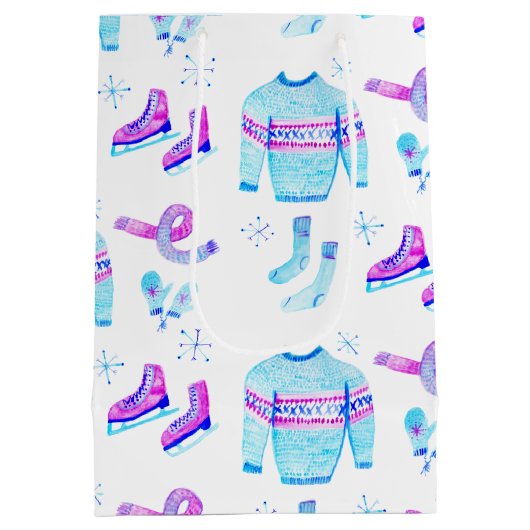 コージーウィンターギアアイススケートで滑るホリデイ ミディアムペーパーバッグ (裏面)