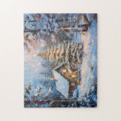 コージーウィンターコテージとクリスマスツリー ジグソーパズル (縦)