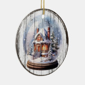 コージーウィンターコテージ – クリスマススノーグローブオーナメント セラミックオーナメント (右)