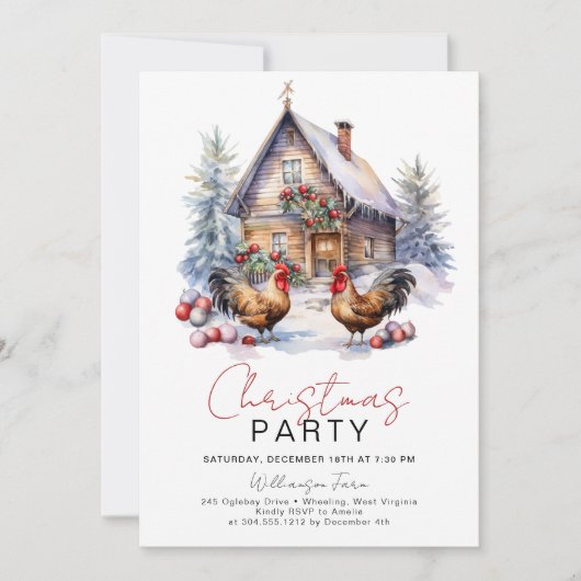 コージーウィンターチキンファームクリスマスパーティー 招待状 (正面)