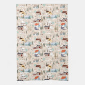 コージーウィンタービレッジシーンパターン キッチンタオル (縦)