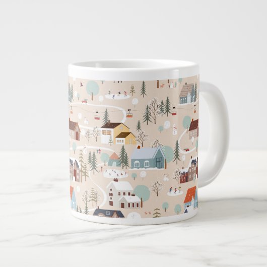 コージーウィンタービレッジシーンパターン ジャンボコーヒーマグカップ (正面右)