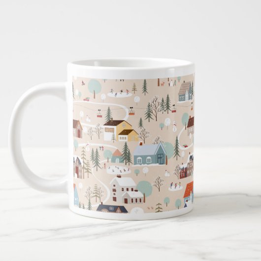 コージーウィンタービレッジシーンパターン ジャンボコーヒーマグカップ (左)