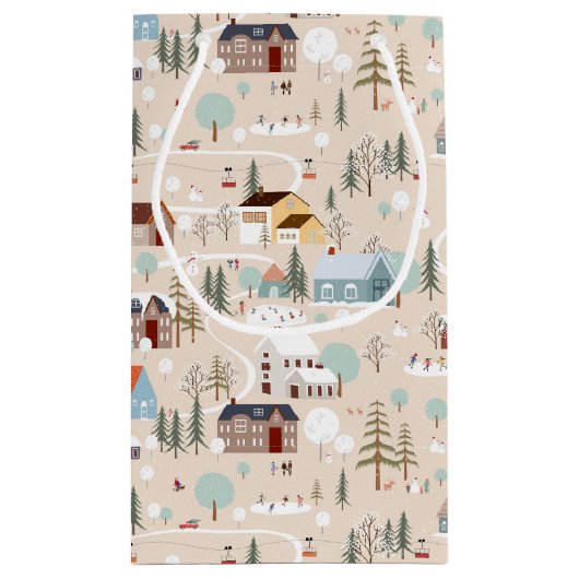 コージーウィンタービレッジシーンパターン スモールペーパーバッグ (裏面)