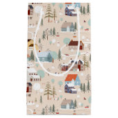 コージーウィンタービレッジシーンパターン スモールペーパーバッグ (正面)