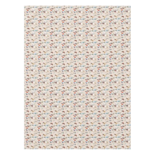 コージーウィンタービレッジシーンパターン テーブルクロス (正面)