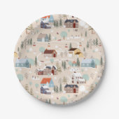 コージーウィンタービレッジシーンパターン ペーパープレート (正面)