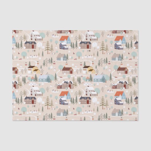 コージーウィンタービレッジシーンパターン 薄葉紙 (正面)