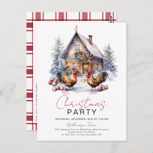 コージーウィンターファームカントリーチキンクリスマスパーティー ポストカード (正面/裏面)