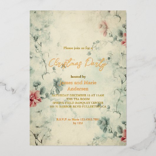 コージーウィンターフローラクリスマスパーティー 箔招待状 (正面)