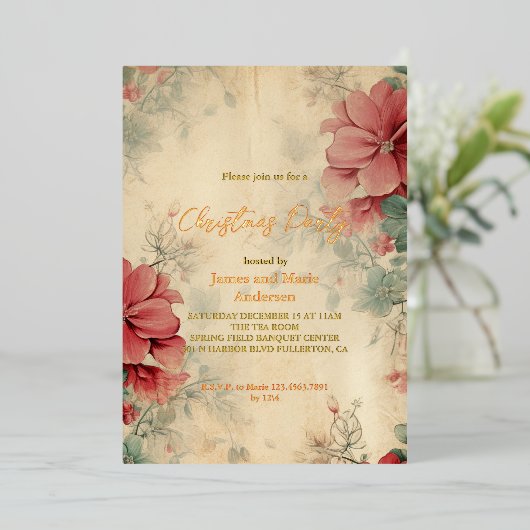 コージーウィンターフローラクリスマスパーティー 箔招待状 (立ち正面)