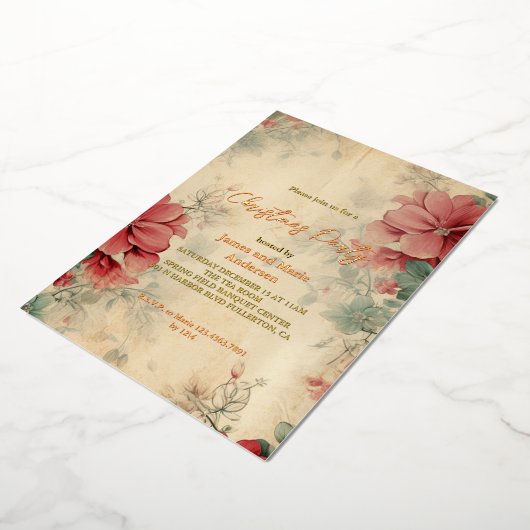 コージーウィンターフローラクリスマスパーティー 箔招待状 (回転した状態)