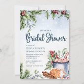 コージーウィンターホットココアスノーリーブライダルシャワー 招待状 (正面)