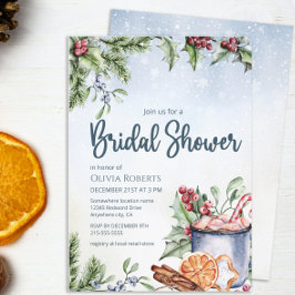 コージーウィンターホットココアスノーリーブライダルシャワー 招待状