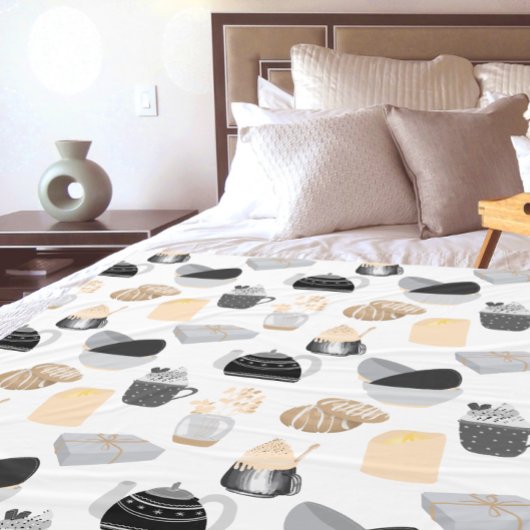 コージーウィンターホームパターン フリースブランケット