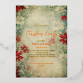 コージーウィンターポインセチアフローラクリスマスパーティー 箔招待状 (正面)
