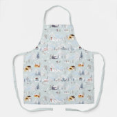 コージーウィンターワンダーランドアイススケートで滑るビレッジパターン エプロン (正面)