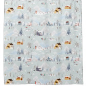 コージーウィンターワンダーランドアイススケートで滑るビレッジパターン シャワーカーテン (正面)