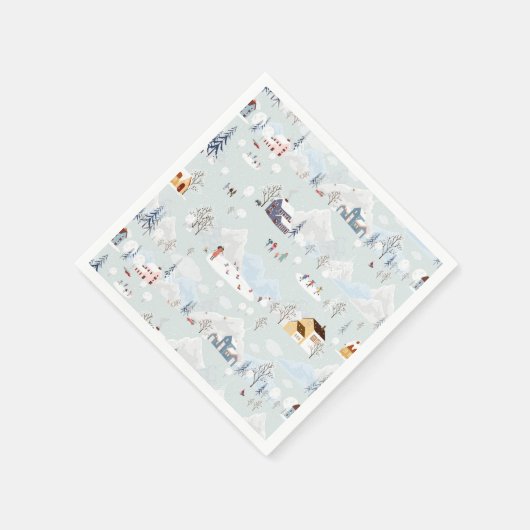 コージーウィンターワンダーランドアイススケートで滑るビレッジパターン スタンダードカクテルナプキン (角)