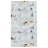 コージーウィンターワンダーランドアイススケートで滑るビレッジパターン スモールペーパーバッグ (裏面)