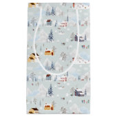 コージーウィンターワンダーランドアイススケートで滑るビレッジパターン スモールペーパーバッグ (正面)