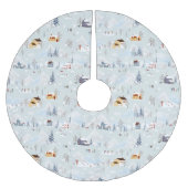 コージーウィンターワンダーランドアイススケートで滑るビレッジパターン ブラッシュドポリエステルツリースカート (正面)