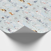 コージーウィンターワンダーランドアイススケートで滑るビレッジパターン ラッピングペーパー (角)