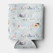 コージーウィンターワンダーランドアイススケートで滑るビレッジパターン 缶クーラー (正面)