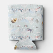 コージーウィンターワンダーランドアイススケートで滑るビレッジパターン 缶クーラー (裏面)