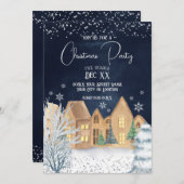 コージーウォーターカラーウィンタービレッジクリスマスパーティー 招待状 (正面/裏面)