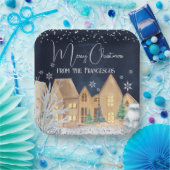 コージーウォーターカラーウィンタービレッジクリスマス ペーパープレート (パーティー)