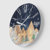 コージーウォーターカラーウィンタービレッジクリスマス ラージ壁時計 (傾斜)
