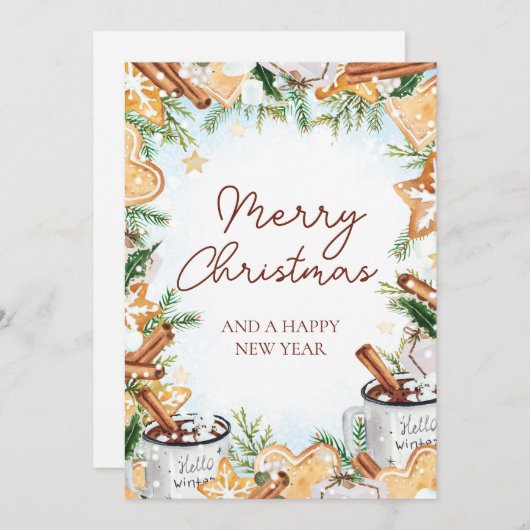 コージーウォーターカラークリスマスホリデーカード シーズンカード (正面/裏面)