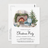 コージーウォーターカラーホームクリスマスパーティの招待状 ポストカード (正面/裏面)