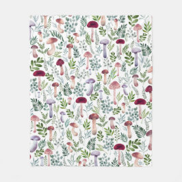 コージーウォーターカラーマッシュルームパターン  フリースブランケット