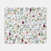 コージーウォーターカラーマッシュルームパターン フリースブランケット (正面(横))