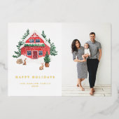 コージーウォーターカラーレッドウィンターコテージハッピーホリデイズ 箔シーズンカード (正面)