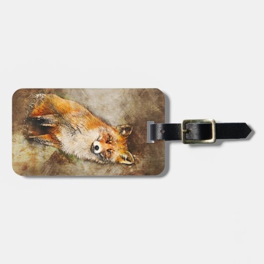 コージーウォーターカラーレッドキツネイン自然 ラゲッジタグ (正面横)