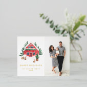 コージーウォーターカラーレッドホリデイコテージ写真 箔シーズンポストカード (立ち正面)