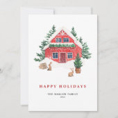 コージーウォーターカラーレッドホリデイコテージ 素朴 シーズンカード (正面)