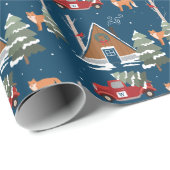 コージーウッドキャビンウッドランドキツネ&ヴィンテージレッドトラック ラッピングペーパー (ロールコーナー)